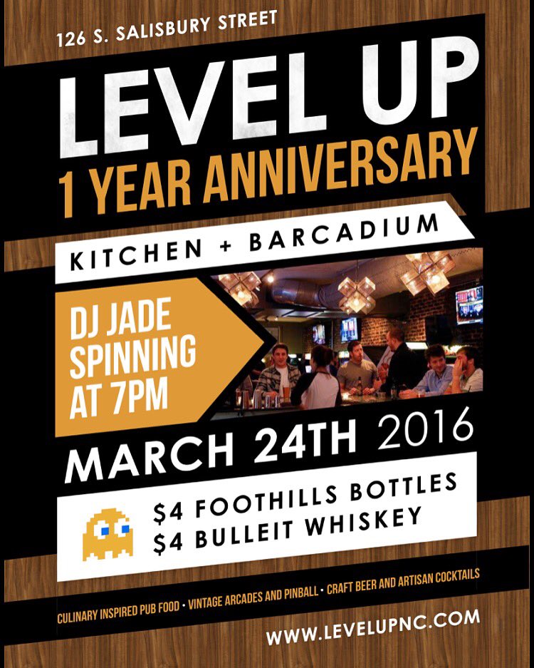 LevelUpNC's tweet photo. We are turning 1! Come celebrate with us on March 24th at 7pm! #levelupnc #downtownraleigh #anniversary #localicon https://t.co/880chEuiyS