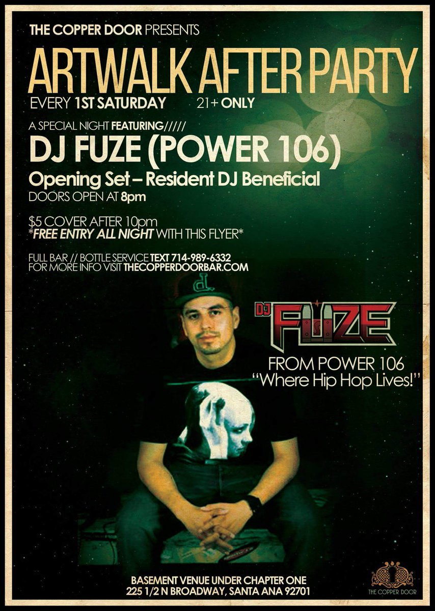 TheCopperDoor's tweet photo. Free Entry all night TONIGHT w/ this flyer!! @DJFUZE106 @DjBeneficial #dtsa #oc https://t.co/fQBCONhCjs