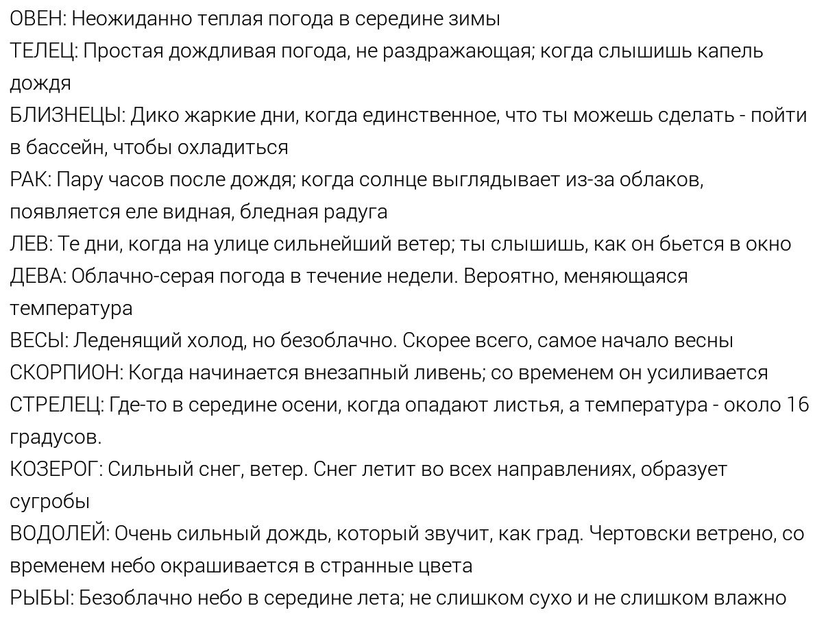 Знаки, как типы погоды: