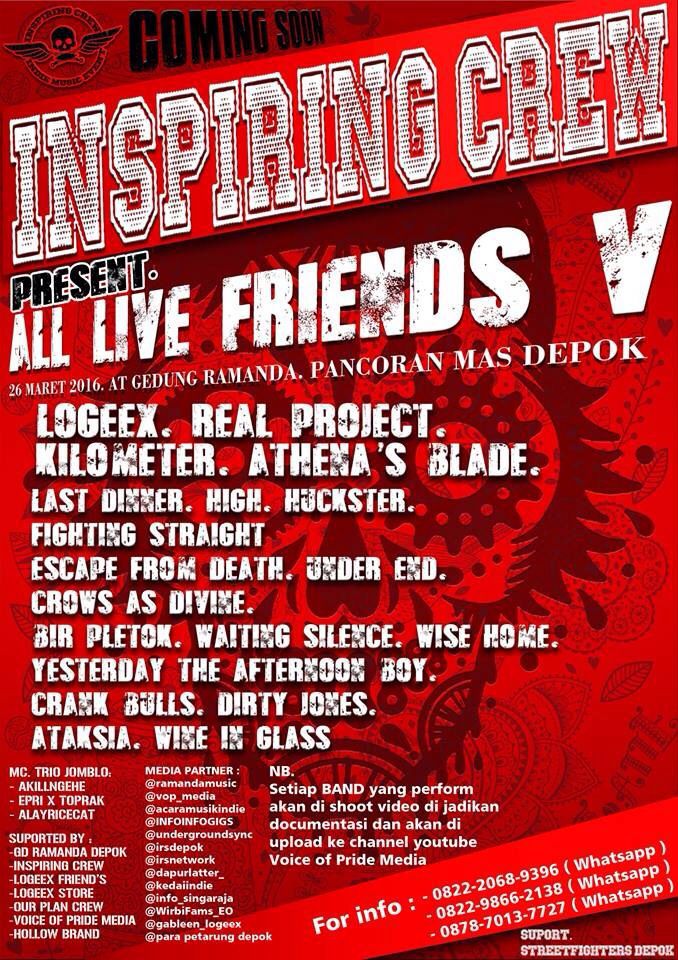 A K I L L (@akillngehe) on Twitter photo InspiringCrew #ALLIVEFRIENDSPARTV 26/03 <a href="/ramandamusic/">Ramanda Depok Venue</a> w/ <a href="/Logeex_Official/">LOGEEX</a> <a href="/RealProject_XXX/">REAL PROJECT</a> <a href="/KILOMETER_HC/">Kilometer Hardcore</a> @ATB_METAL InspiringCrew #ALLIVEFRIENDSPARTV 26/03 <a href="/ramandamusic/">Ramanda Depok Venue</a> w/ <a href="/Logeex_Official/">LOGEEX</a> <a href="/RealProject_XXX/">REAL PROJECT</a> <a href="/KILOMETER_HC/">Kilometer Hardcore</a> @ATB_METAL