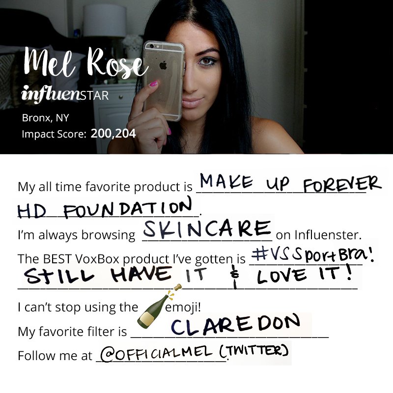 Influenster's tweet photo. Meet our newest #InfluenSTAR Mel Rose! https://t.co/cP8Bc4knEs https://t.co/zKJgsTt5qw