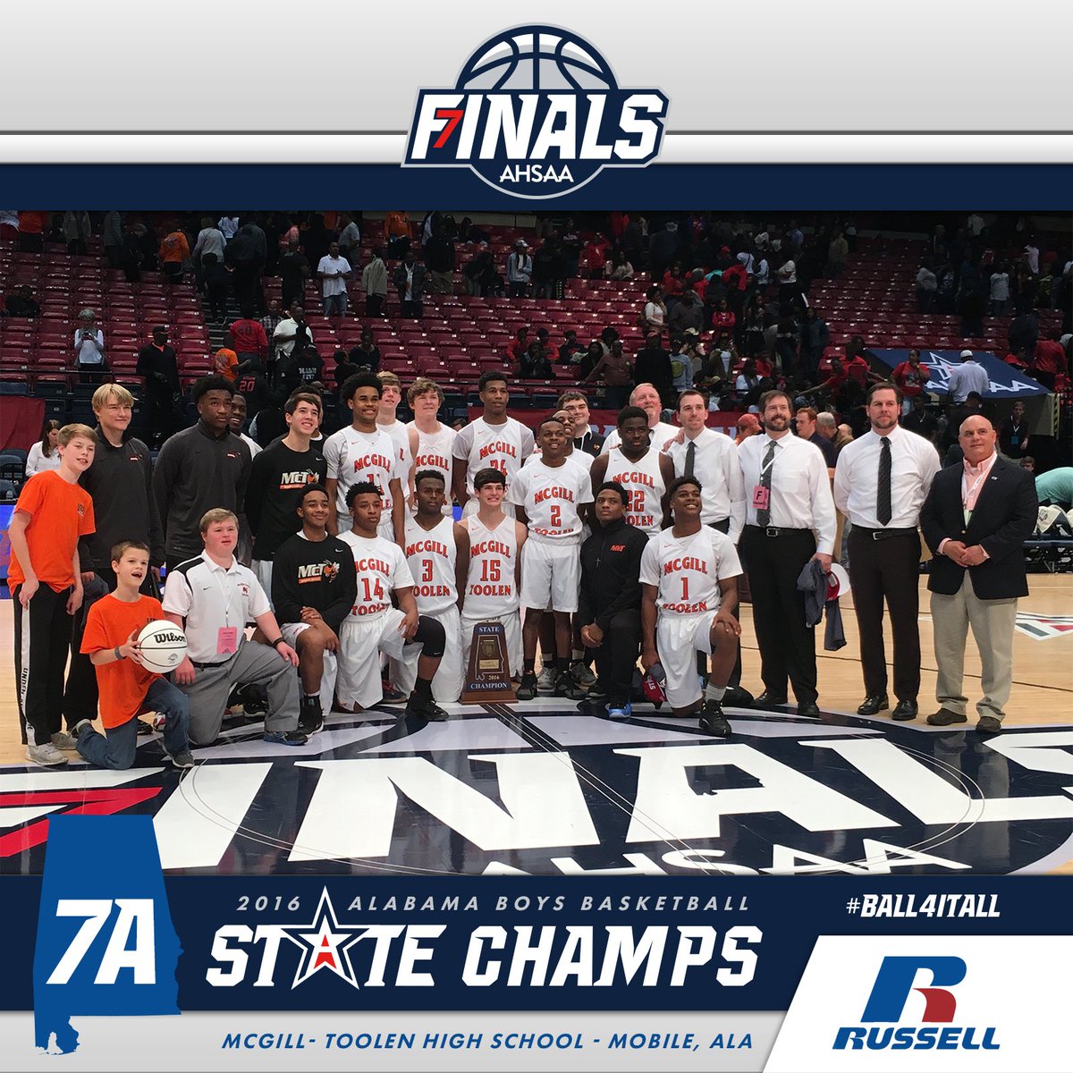 AHSAA_hoops's tweet photo. Here they are! Your 7A Boy's champions, @McGillToolen #Ball4ItAll https://t.co/CK0qoIPZxX