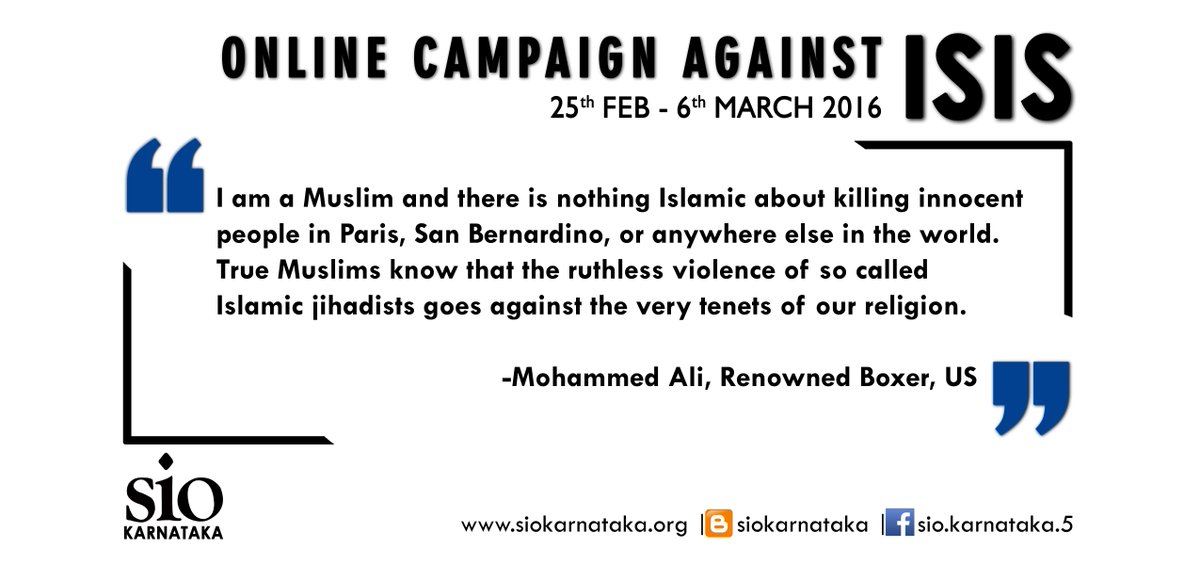 SIOKarnataka's tweet photo. Online campaign against ISIS
#IslamAgainstISIS #boxerMohammadAli https://t.co/HMMti4Ansa