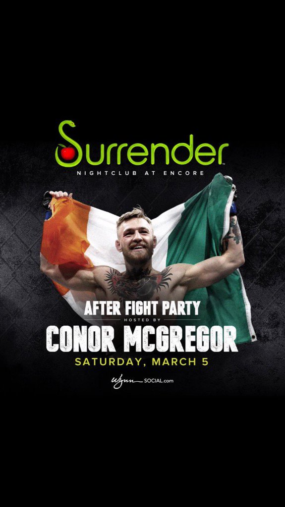 darrenrovell's tweet photo. Conor McGregor's after party is scheduled for a nightclub aptly named Surrender https://t.co/FseFKUpair