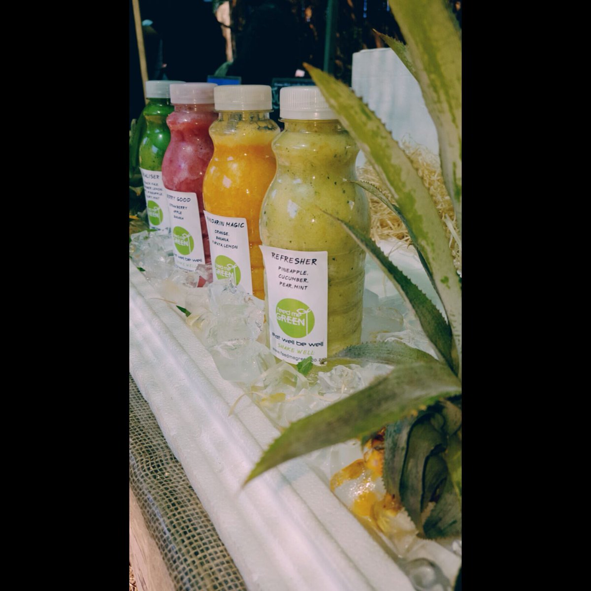 FeedMeGreen's tweet photo. Eat well.  Feel well. Come and get your fresh fruit and veg smoothies.  We out at the Fourways farmers market today. https://t.co/pW0cHiu4Ry