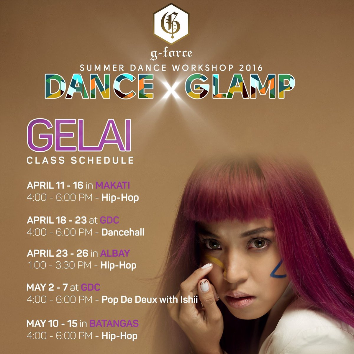 GFORCE_OFFICIAL's tweet photo. #DanceXGlamp #SummerDanceWorkshop
Teacher GELAI Schedule!
BOOK A CLASS NOW!
#DanceWithGForce #GForceOfficial https://t.co/3WFFsjPjZq