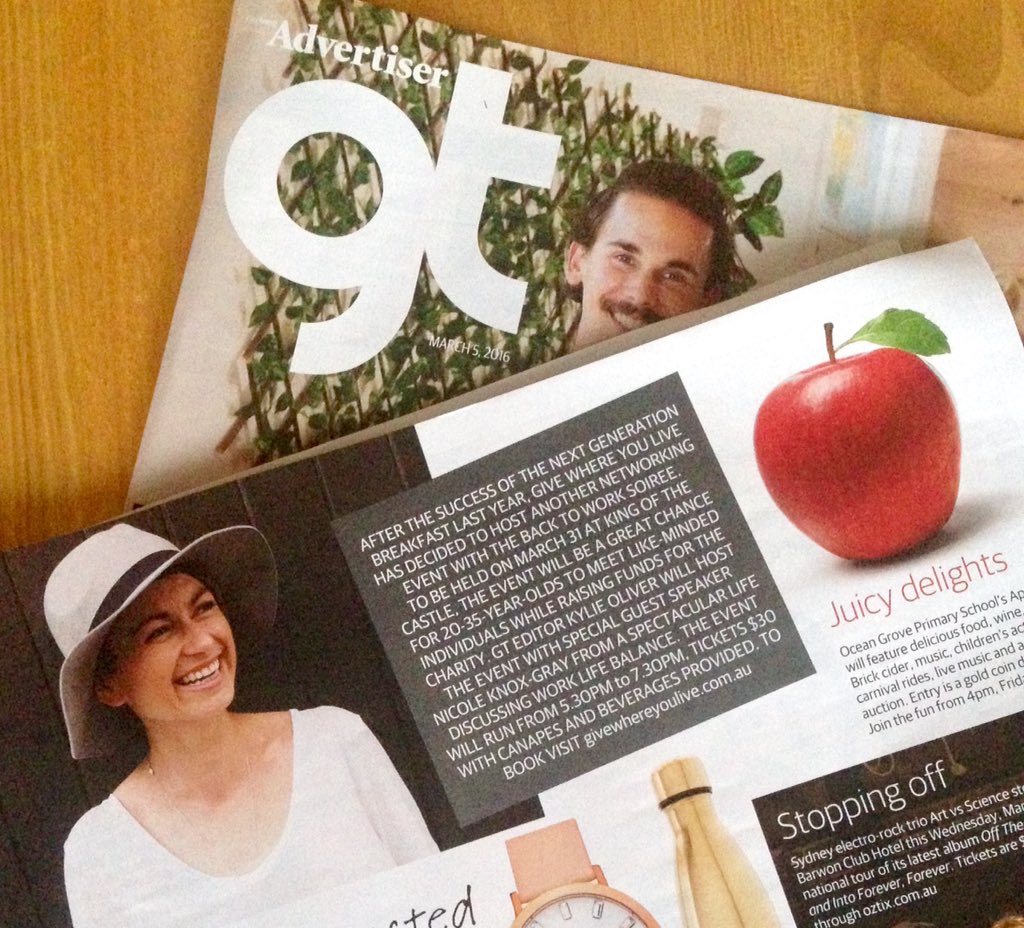 Thx <a href="/GT_GeelongAddy/">gt magazine</a> <a href="/kylieoliver/">Kylie Oliver</a> supporting Gen Next Back to Work Soirée King of the castle bit.ly/1Qzo6wO