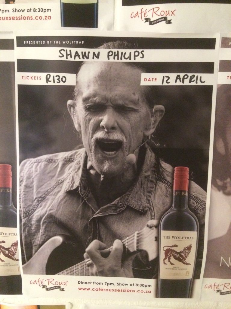 Looking forward playing with #Shawnphilips live @caferoux1 #noordhoek 12th April