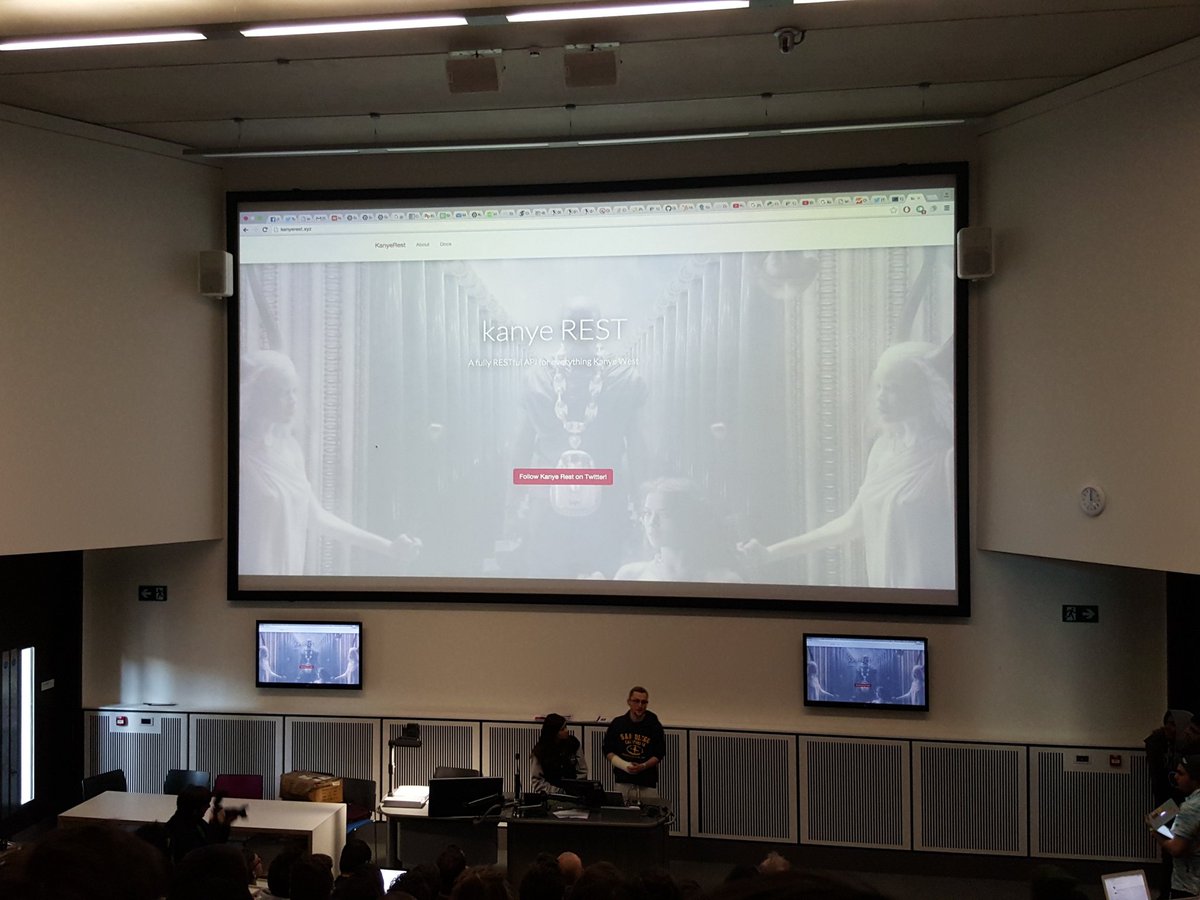 StudentHack's tweet photo. For our tenth and last presentation we have KanyeRest! #StudentHackIV https://t.co/1IvifldVmw