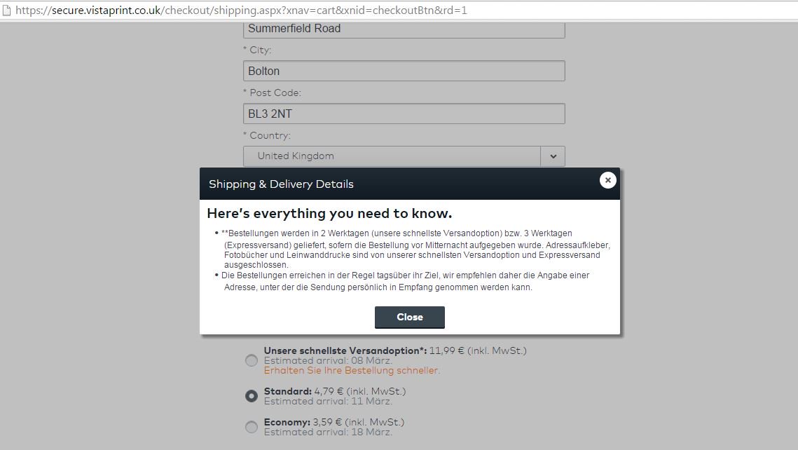 CharlotteApril3's tweet image. @Vistaprint your UK site is speaking German to me... #weberror