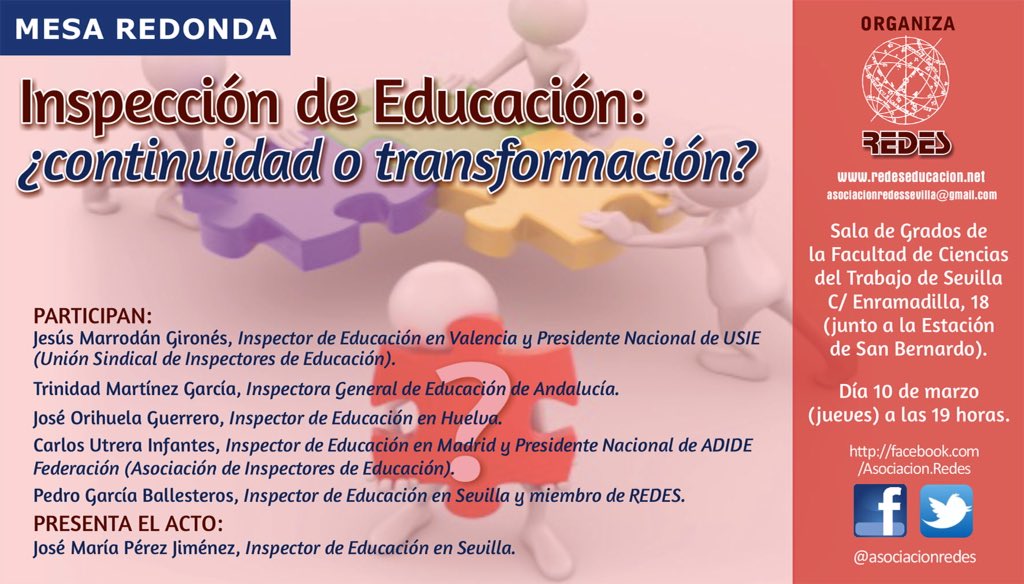 asociacionredes's tweet photo. INSPECCIÓN DE EDUCACIÓN: ¿CONTINUIDAD O TRANSFORMACIÓN? Mesa redonda el jueves. @ftsaez @fmarianoromero @USIE_IE https://t.co/VpIRChqdfg