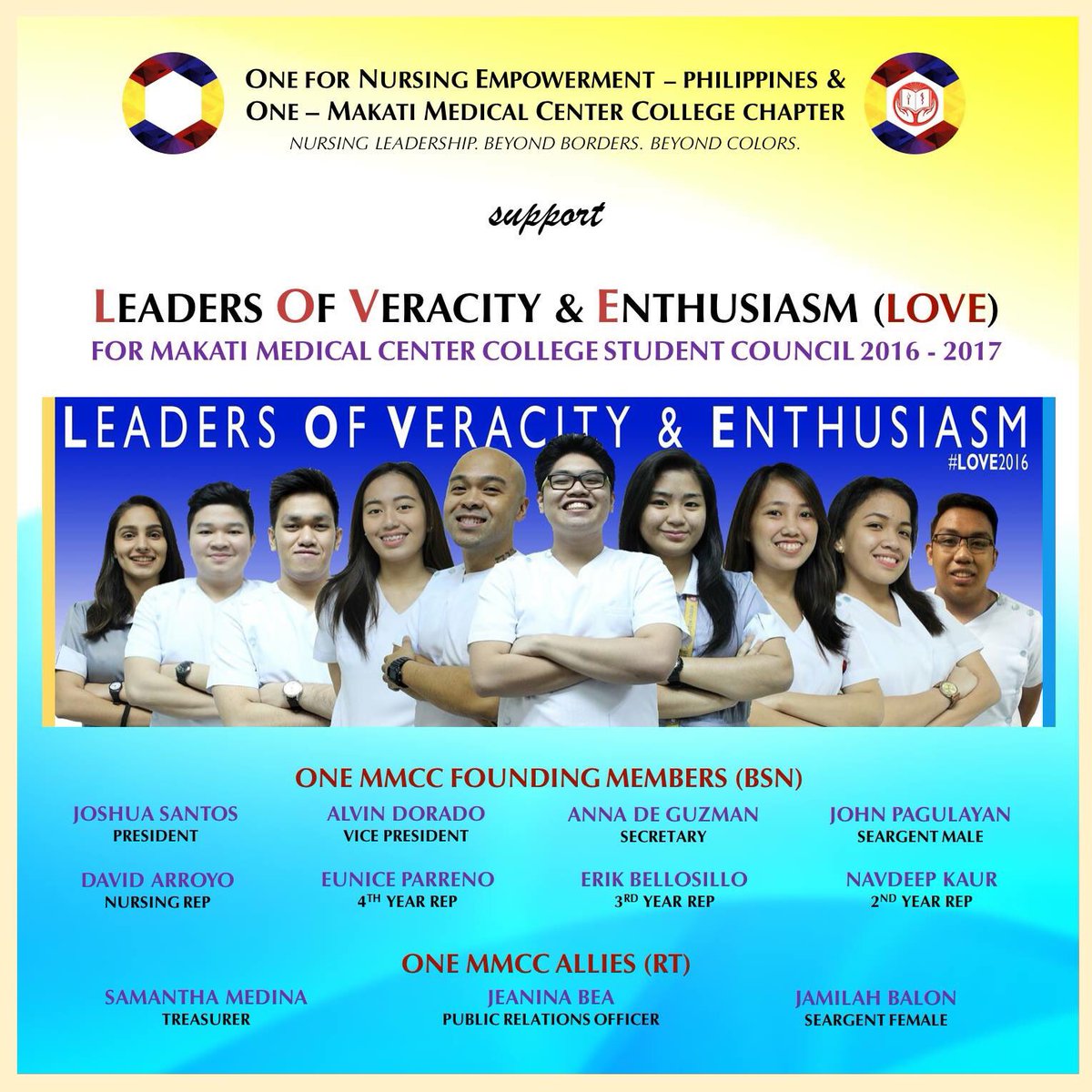 OneforNursingPH's tweet photo. ONE Philippines supports ONE MMCC members &amp; allies in the L.O.V.E. Party for MMCC SC 2016 - 2017! #ONEMMCC #LOVE2016 https://t.co/W6yF2ggErm
