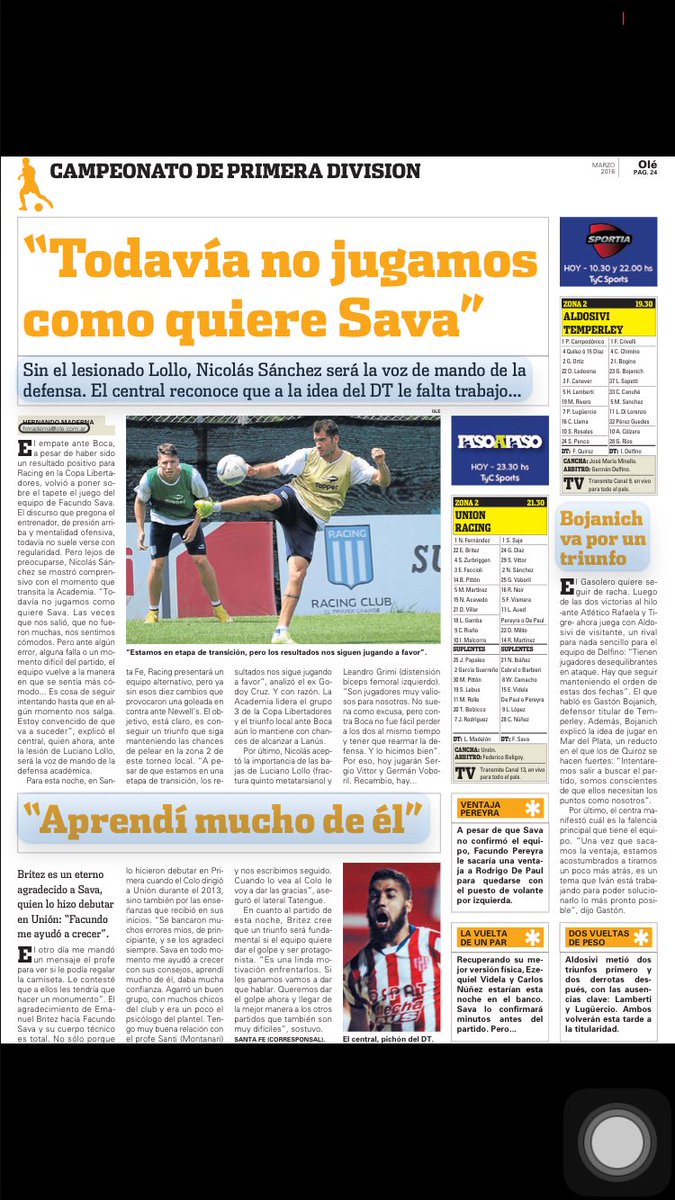 NicoMontala's tweet photo. Aquí, nota a Nico Sánchez y formaciones de los equipos. Pereyra corre con ventaja sobre De Paul en Racing. https://t.co/1ww5u8Hwfx