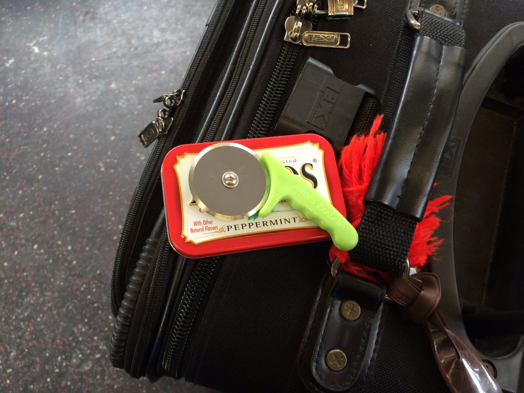 scottspizzatour's tweet photo. Today we find out if baby pizza slicers pass airport security. #pizzaproblems https://t.co/8b0QcUJ0jw