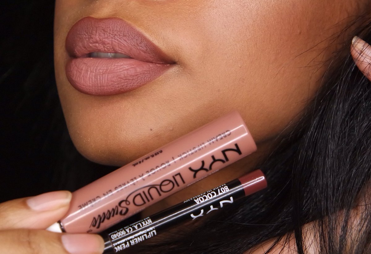 Loving this lipstick combo @NyxCosmetics Suede lipstick in "Sandstorm&...