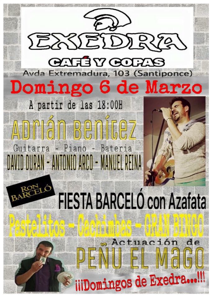 A las 19:30H en <a href="/Exedra_copas/">Exedra Copas Pub</a> la liamos hoy!!! <a href="/daviduranr/">David</a> <a href="/ArcoPiano/">Antonio Arco</a> #manureina