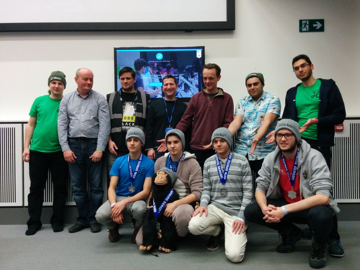 MLHacks's tweet photo. Second place winners, Ask Nigel, rocked it with their animatronic monkey! #StudentHackIV @StudentHack https://t.co/MX4dzyA9sT