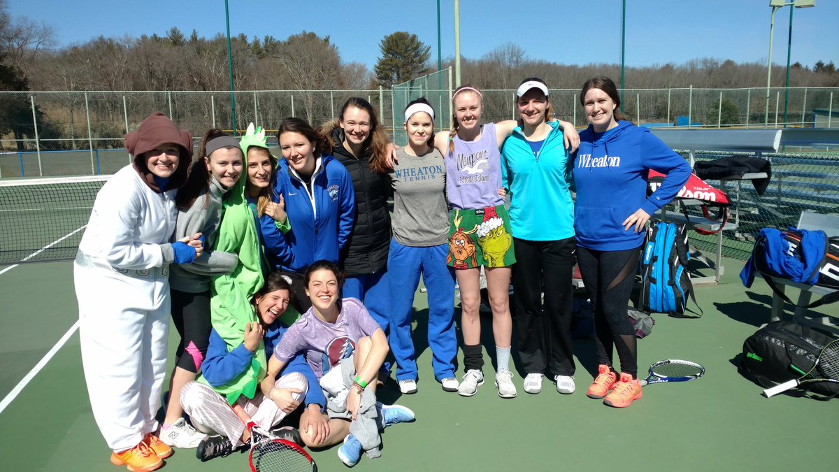 WheatonTennis's tweet photo. First outdoor practice of the year! And also pajama theme  practice! https://t.co/a9BoG3qqAV