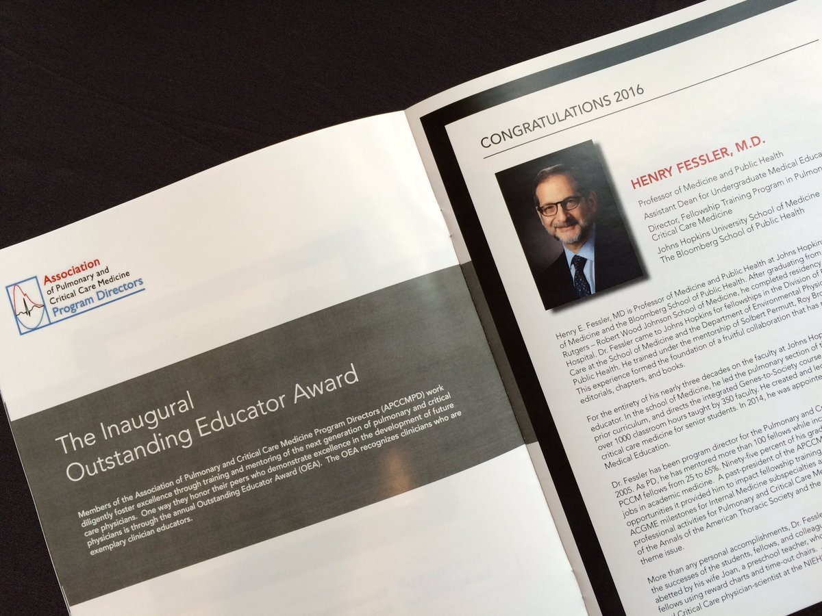 Congrats to Dr. Henry Fessler (<a href="/HopkinsMedicine/">Johns Hopkins Medicine</a>), winner of the inaugural Outstanding Educator Award #apccmpd2016