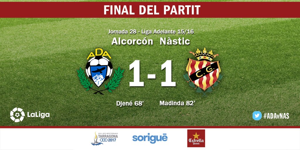 NASTICTARRAGONA's tweet photo. Final del partit. Empat entre Alcorcón i Nàstic. 1-1 #ADAvNAS #nasticlive https://t.co/3ulPfAeSXf