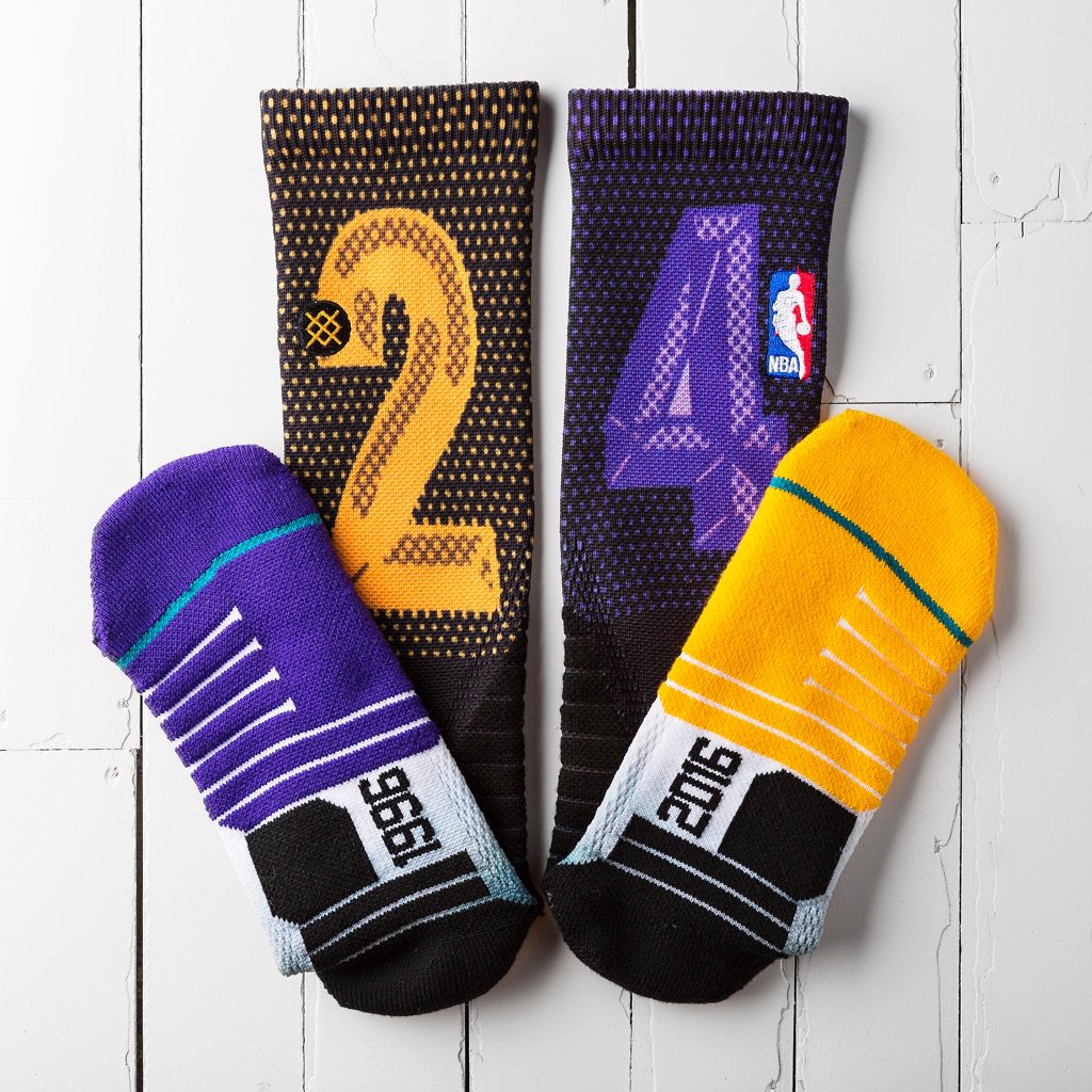 NBA's tweet photo. The @Lakers will be wearing this sock (3:30pm/et #NBAonABC) to pay homage to Kobe. #KB20 

https://t.co/vuLehzkNfG https://t.co/GlXfE0VV8M