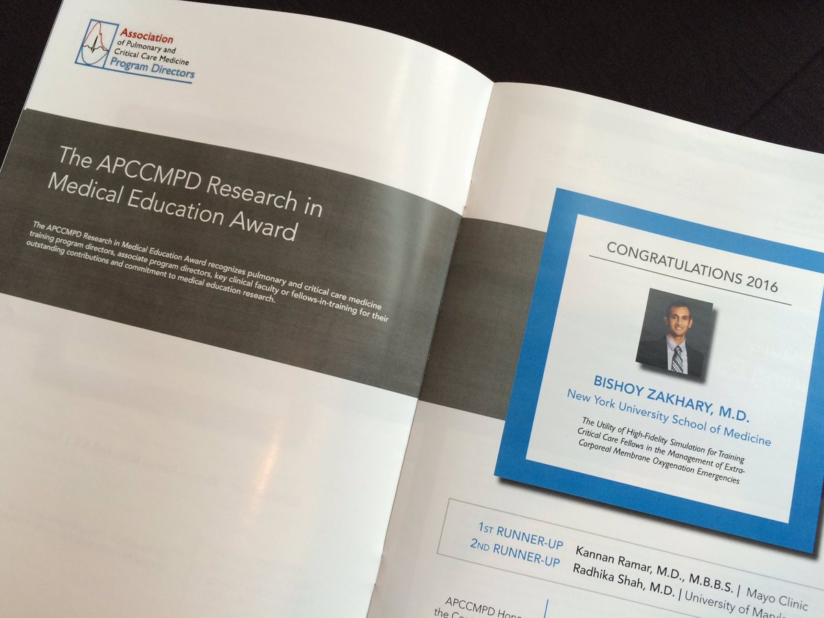 The 2016 #Research in #Medical #Education Award goes to Dr. Bishoy Zakhary! #apccmpd2016 #ecmo <a href="/nyuschoolofmed/">NYU Grossman School of Medicine</a>