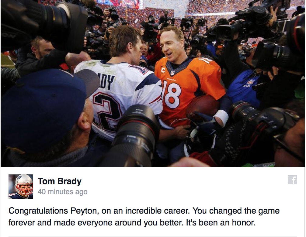 espn's tweet photo. ICYMI: Tom Brady, other sports stars show love to retiring Peyton Manning on social media: https://t.co/tuoYgSXPSY https://t.co/PJv8fDRdRD