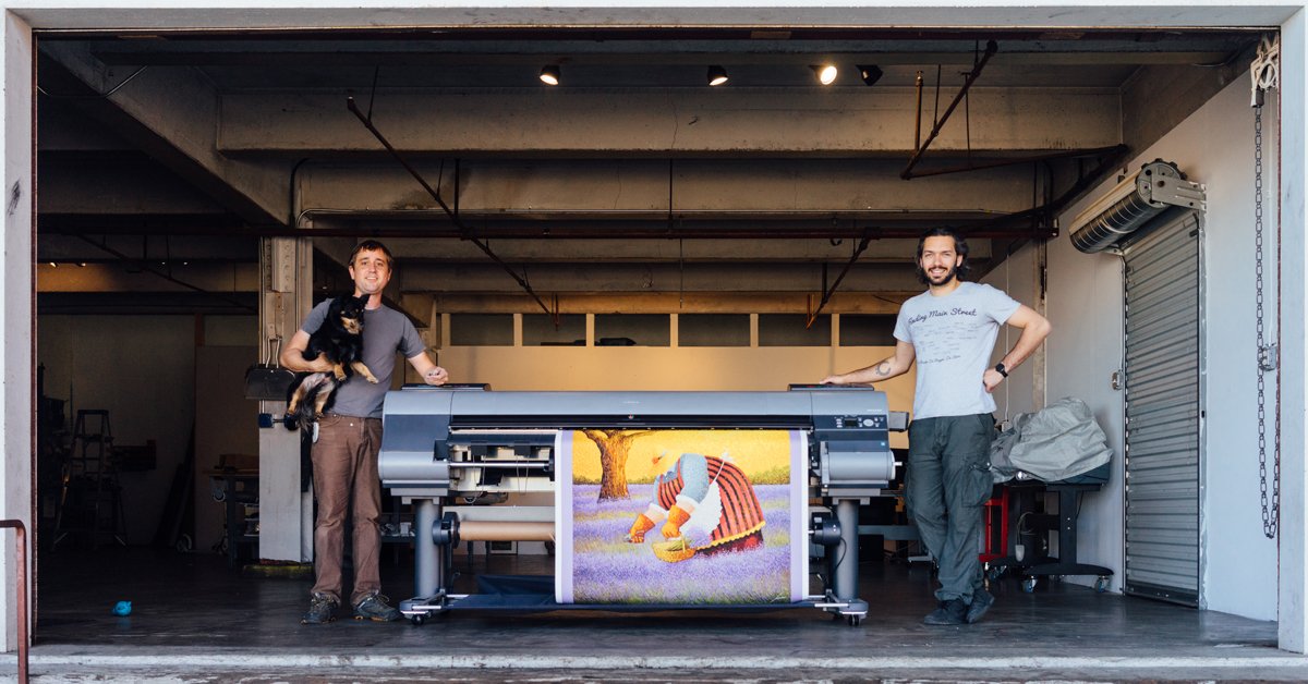 Scaleupart's tweet photo. Owners JP Jesperson &amp; Dylan Ozanich print a Lowel Herrero canvas! Check us out online at https://t.co/rLtwhXYgGW https://t.co/D4StIfwHJ3