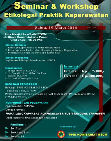 ppnirscm's tweet photo. seminar dan workshop etikolegal praktik keperawatan, 19 Maret 2016,@ppnirscm via #Camera360# https://t.co/nbyWHk7RuJ