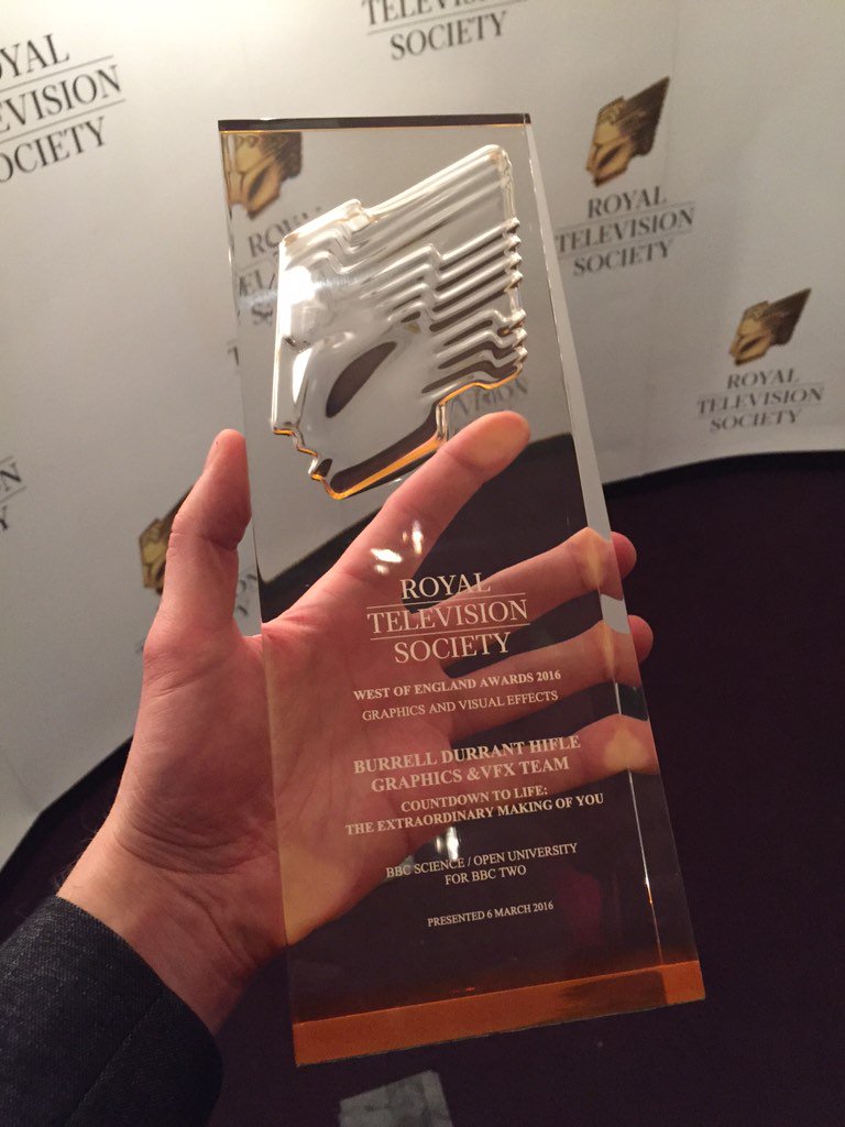 SecretStuffLab's tweet photo. Woo! Best Graphics &amp; VFX for #CountdownToLife with the @BDHtweets  team at @RTS_Bristol 🤘🏼@arnoldrenderer @eonshore https://t.co/ZdsUIsvrU9