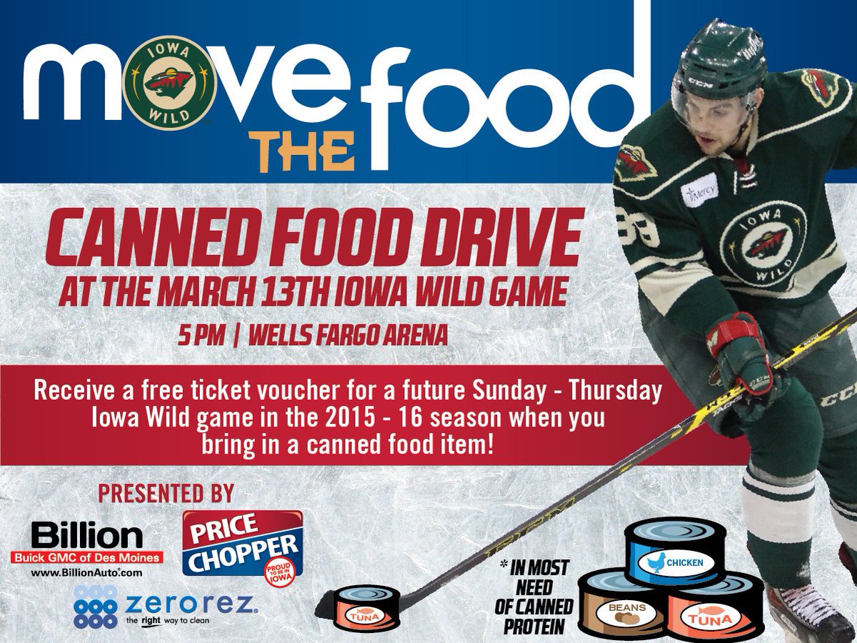 IAWild's tweet photo. Next Sunday's home game features a food drive for @MovetheFoodDSM! Donate at the door! https://t.co/gttfiZiEUj