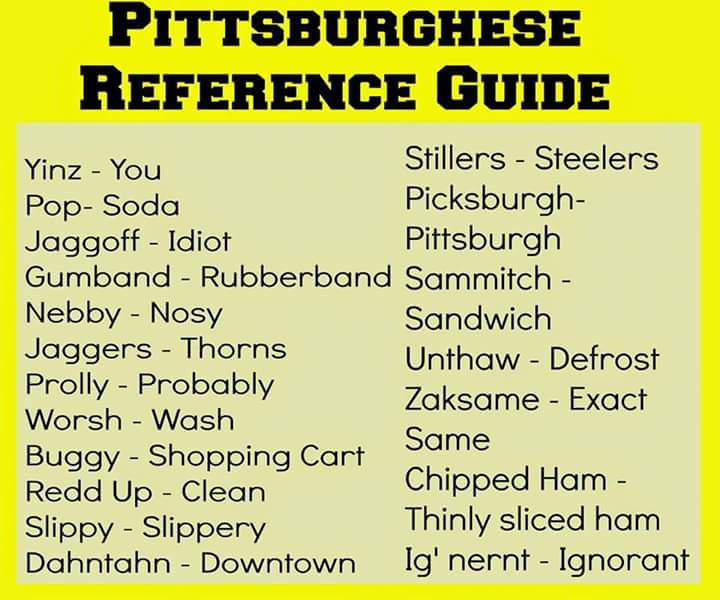 tfrecklequeen's tweet photo. #Pittsburghese #Translations #Pittsburgh #Yinz. Did they miss any? https://t.co/2qhX6BeGoa