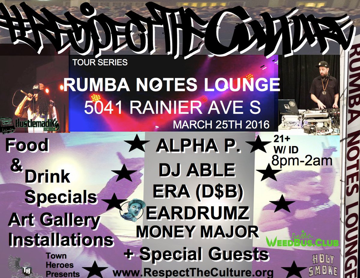 Bandanaz's tweet photo. #WhatToDoInSeattle #Events #Seattle w/ #AlphaP @SeaRapHard #RespectTheCulture at #RumbaNotes March 25th 2016 https://t.co/oqak6HpWMO