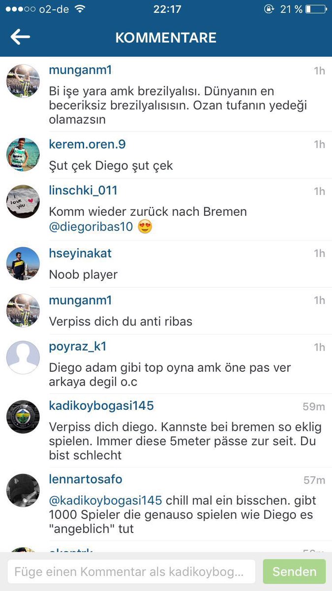 BullofFB's tweet photo. Fenerbahçe taraftarı Diego Ribas'a İnstagram hesabı üzerinden yoğun tepki gösteriyor. https://t.co/jXIhm3FcyV