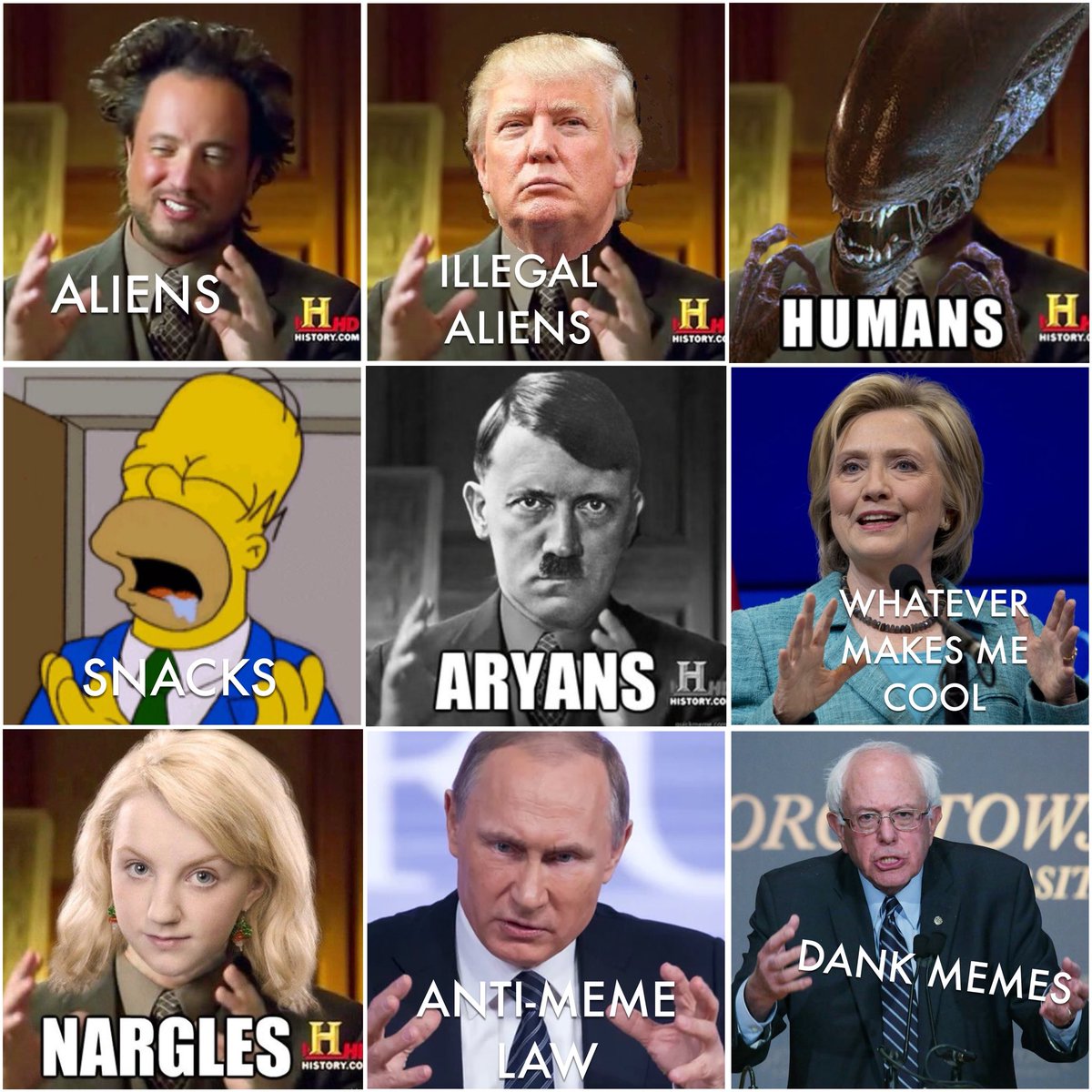 Sk8Betty's tweet photo. #aliens #MakeDonaldDrumpfAgain #homersimpson #hitler #WhichHillary #HarryPotter #putin #illegalmeme #FeelTheBern https://t.co/ByJxkYcZFN