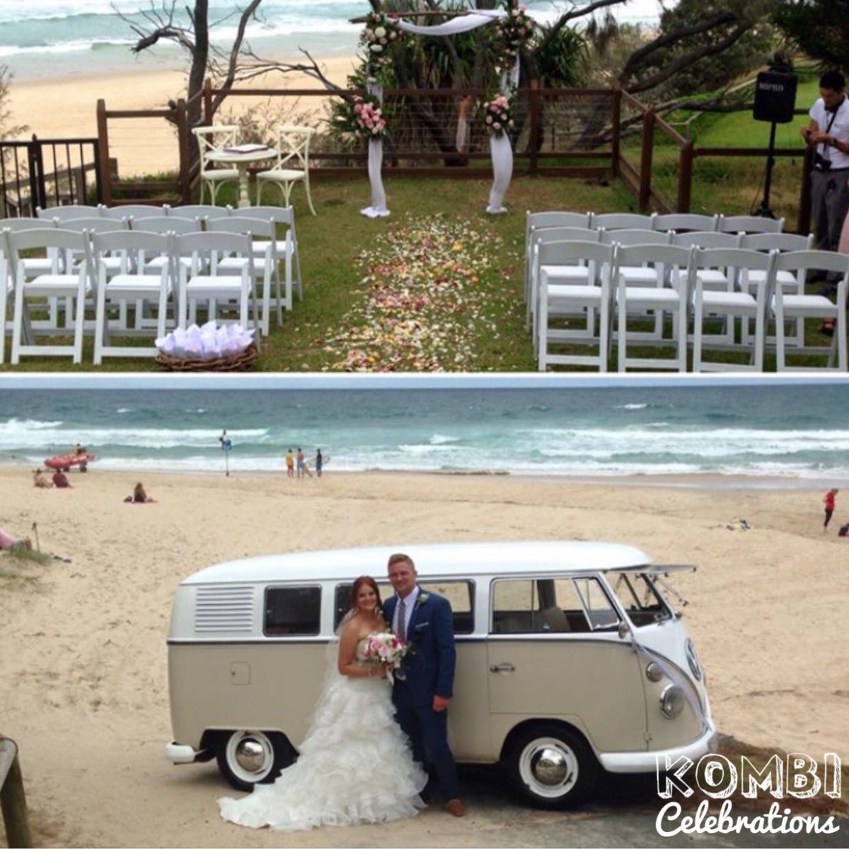 KOMBICELEB's tweet photo. Congratulations to Becky and Ben who tied the knot yesterday with Lola the #vw #Kombi at @sunshinebeachsurfclub https://t.co/9PpmcmvFON