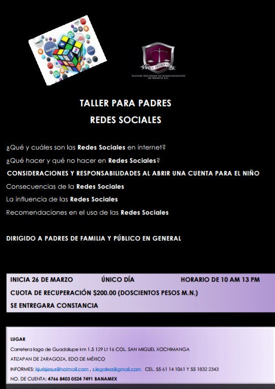 Las #RedesSociales y nuestros Hijos te invitamos a nuestro próximo evento #TallerParaPadres