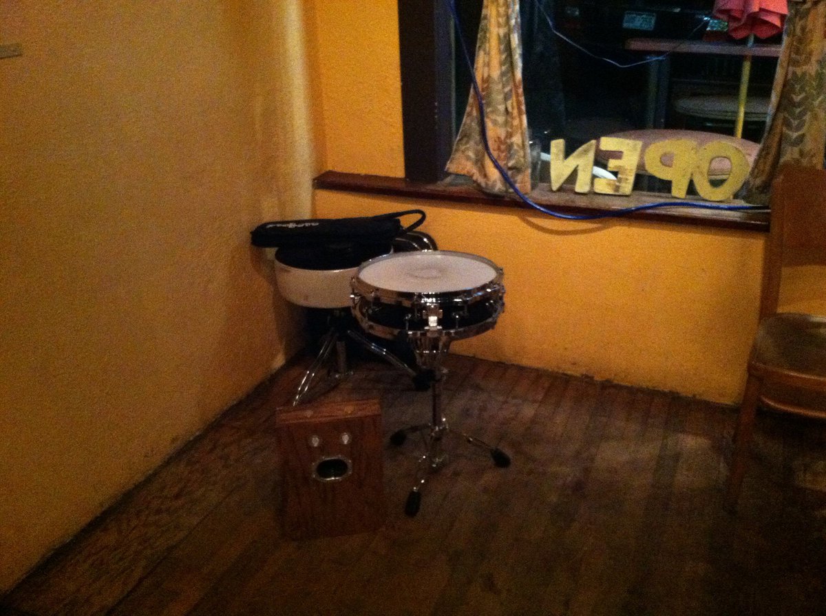 emilygoulddrums's tweet photo. My entire kit from last night. #minimal #tinydrumset #homemadebassdrum #foottambourine #sonorsnare https://t.co/LdJrQpYVQC