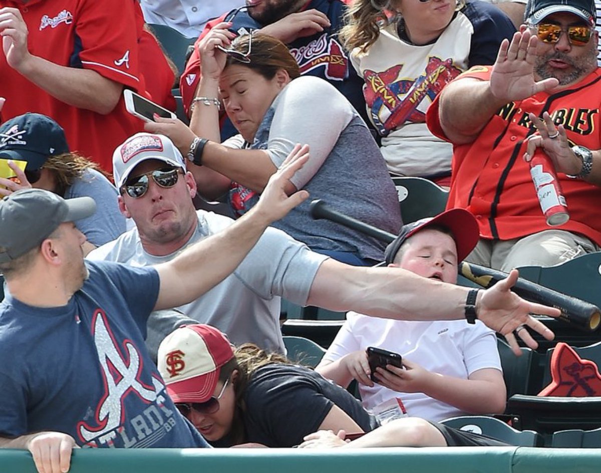 darrenrovell's tweet image. Man blocks kid from getting hit in the face w/a bat at a Pirates Spring Training game (via @Hornerfoto1, @EliLanger)