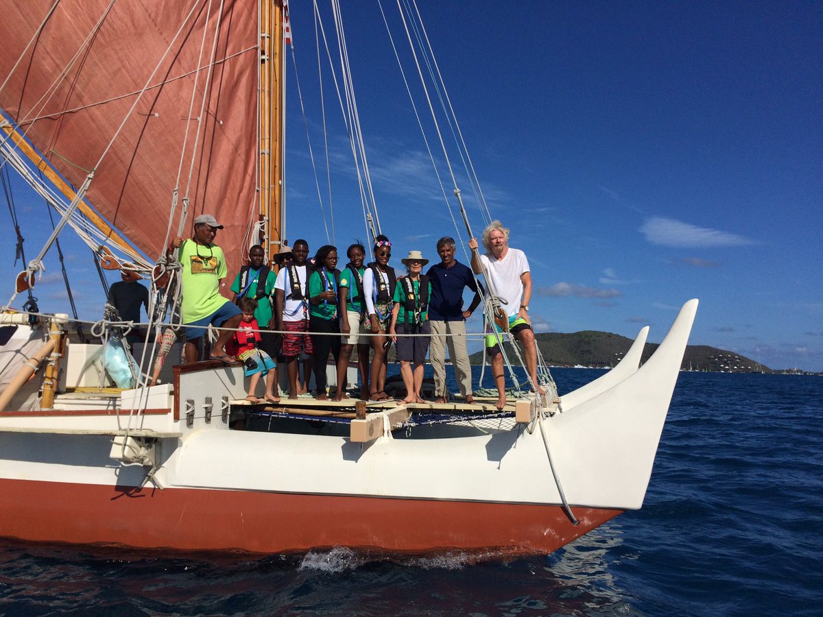 @richardbranson on the bow of #Hokulea today. #Oceanelders @OceanElders at #moskitoisland @HokuleaWWV