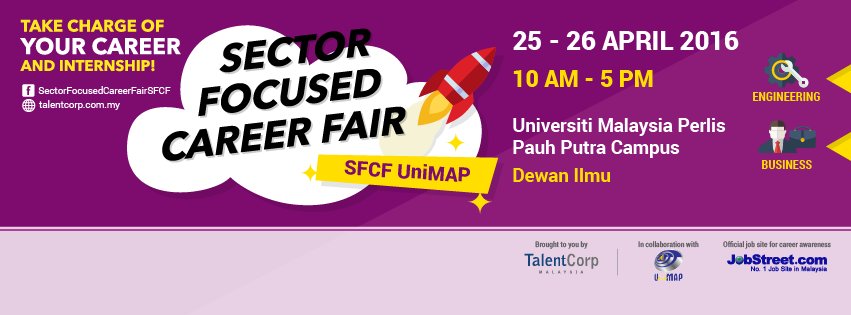 KejutTimes's tweet photo. Sector Focused Career Fair - SFCF Northen Region 2016

• 25-26 April 2016
• 10.00am - 5.00pm 
• Dewan Ilmu, UniMAP https://t.co/M0yAvbdxI7