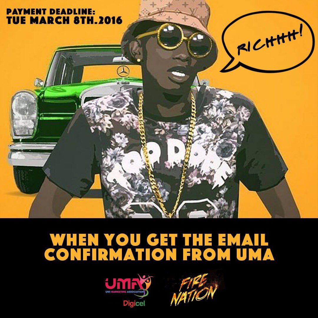 coyatho_44's tweet photo. Email umacarnival@gmail.com and pay by March 8 to jump with @uma_uwimona! #UMAFireNation #teamUMA #HotEnuh #RealRich https://t.co/V6xm2SL6Dp