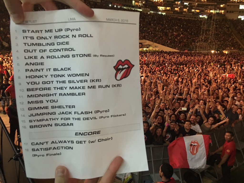 RollingStones's tweet photo. #StonesPerú setlist
Gracias Lima! Al fin! Que público tan increible!
Thank you Lima! At last! https://t.co/gyBeQBUPrr