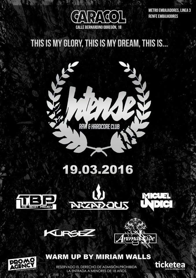 INTENSE Raw &amp; Hardcore Club en <a href="/salacaracol/">Sala Caracol</a>
Con <a href="/TheBeastProject/">The Beast Project</a> <a href="/Arzadous/">⚡ Arzadous ⚡</a> @miguelundicidj <a href="/Kursez/">Kursez</a> <a href="/Animal_side/">Animal Side</a>