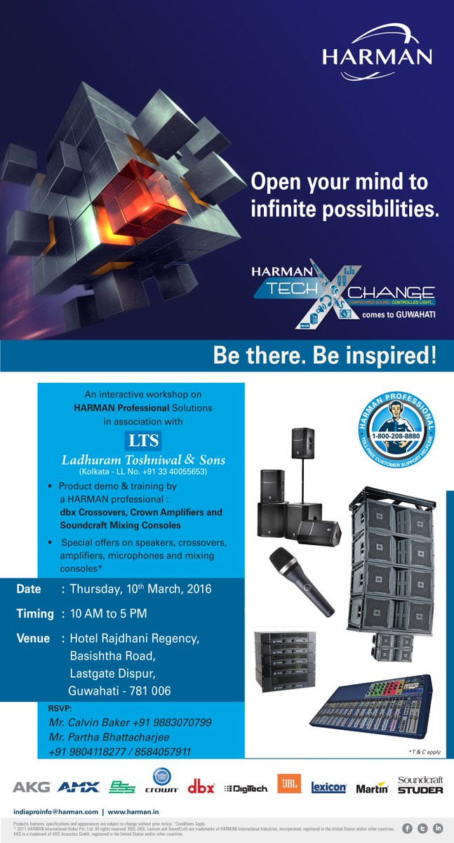 HarmanProIndia's tweet photo. We're hosting a #HarmanTechExchange in Guwahati on 10th March!

For more details, contact us on the details given. https://t.co/ZOv2dxiKID