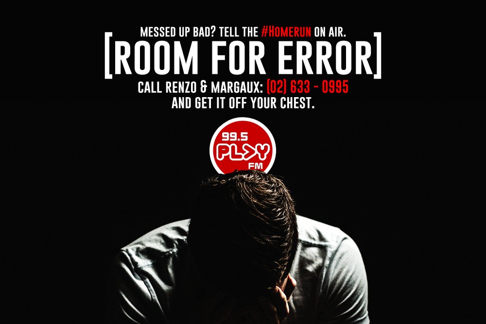 995PlayFM's tweet photo. Monday = get those mistakes off your chest anonymously on air! #RoomForError happening LATER after 6PM! #HomeRun https://t.co/8pWE8eEWVJ