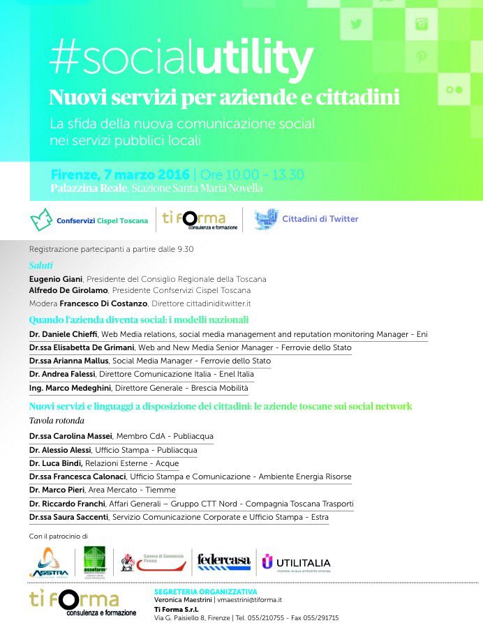 AndMarru's tweet photo. Come usano i social le aziende di servizio pubblico? Lo raccontano i diretti interessati stamani a #socialutility https://t.co/wpL1khUEvv