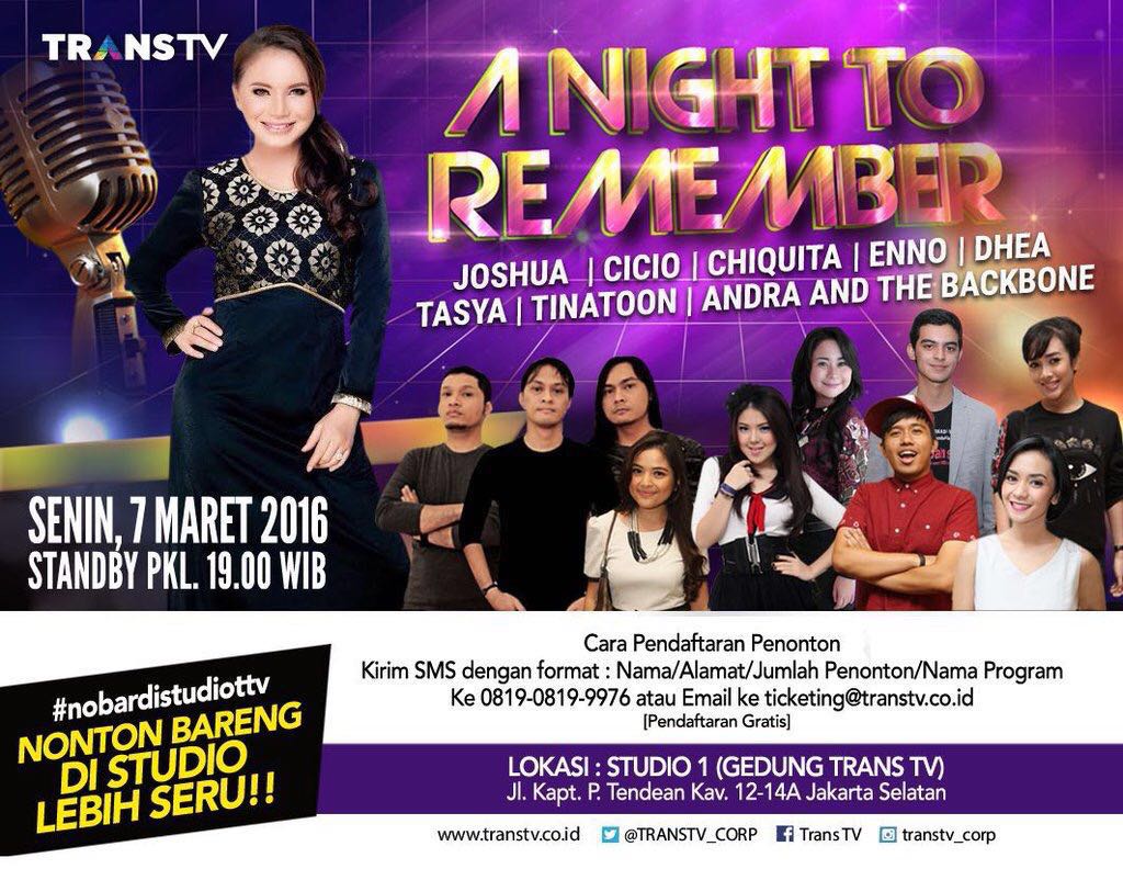 Jgn lewatkan ya mlm ini pkl 20.00wib bersama pembawa acara yg pasti kalian tunggu2 <a href="/mynameisrossa/">Rossa Roslaina</a>😘 #idolaanak90an