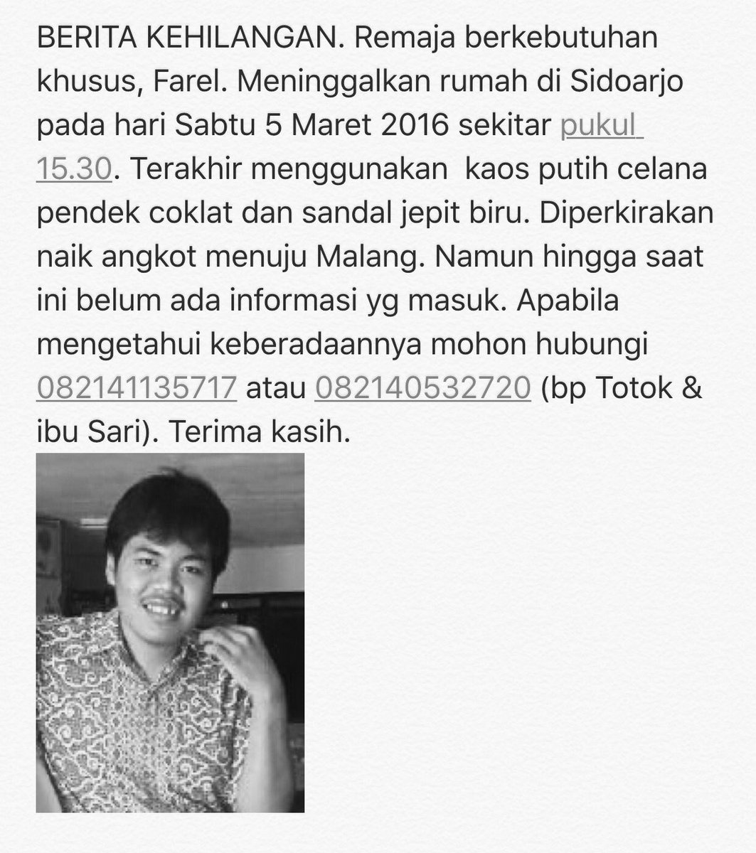 ulinyusron's tweet photo. Anaknya kawanku di Sidoarjo hilang. Mohon laporkan jika melihat keberadaannya. Bantu sebarkan 🙏 https://t.co/hkmGTkrrbu