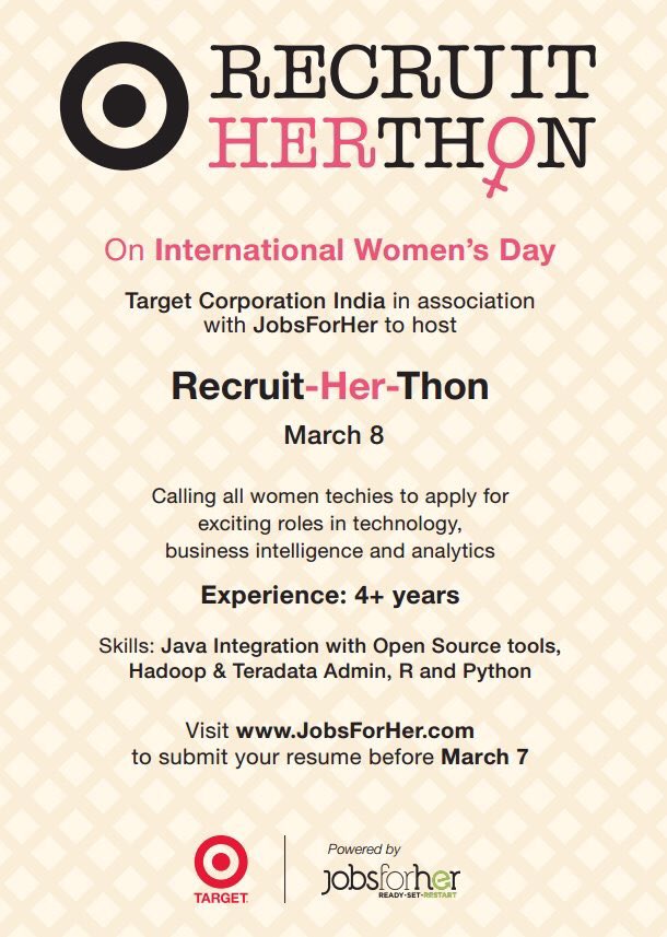subhasismishra's tweet photo. 1 day to go ! #womenintech #diversity #jobs @TargetCareers @Target @SeemantiniGodbo @navrajkapoor @samjacksonmn https://t.co/NMVohifKsf